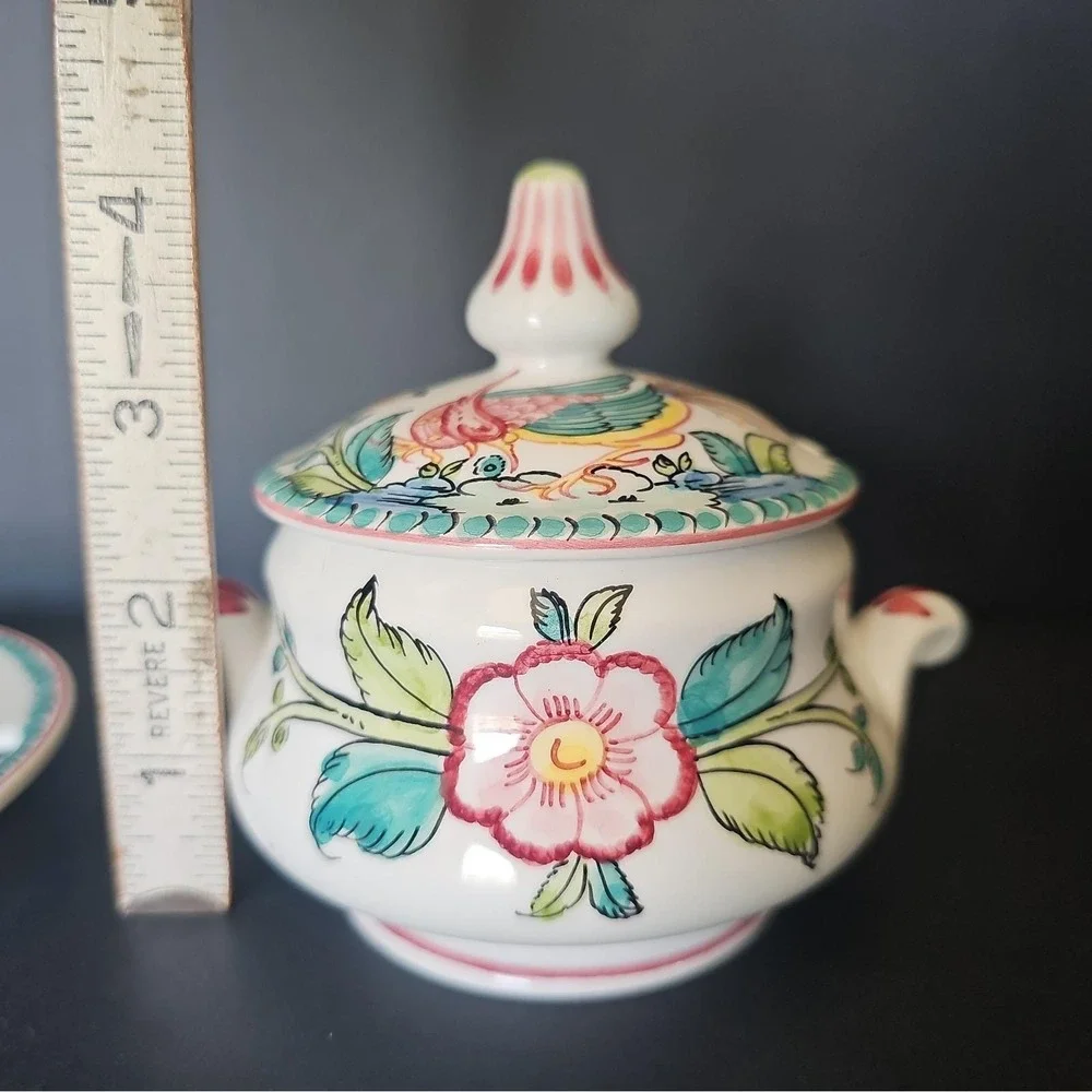 Anfora Agueda Portugal Mustard/Sugar Bowl With Underplate - Hand Painted - R8